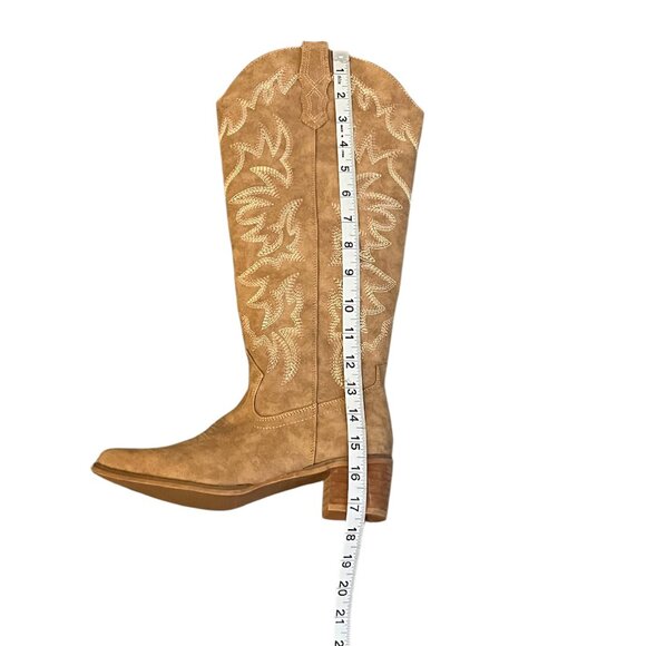 Cowboy Block Faux Suede Brown Heel Stitch Detail Pull on Western Boots Size: 6 - Picture 6 of 9